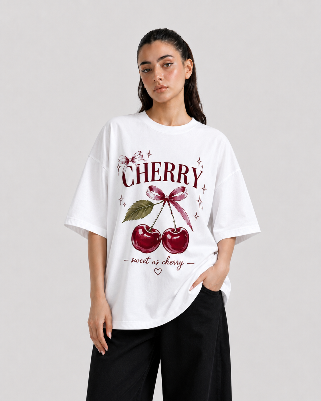 Cherry Bow Oversized Tee